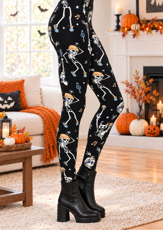Halloween Leggings, High Waisted, Buttery Soft, Dancing Skeleton Pirate Yoga Pants Leggings MomMe and More 