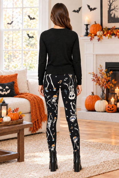 Halloween Leggings, High Waisted, Buttery Soft, Dancing Skeleton Pirate Yoga Pants Leggings MomMe and More 