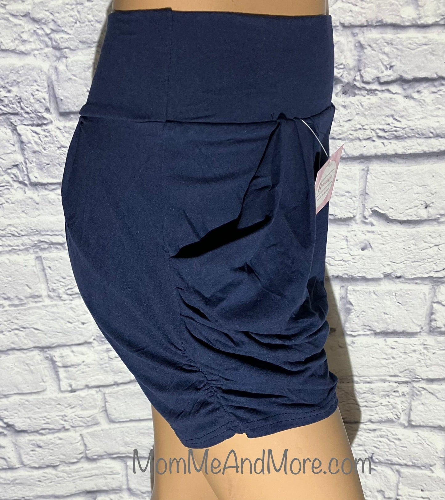 Womens Navy Blue Harem Shorts With Pockets, Yoga Shorts Shorts MomMe and More 