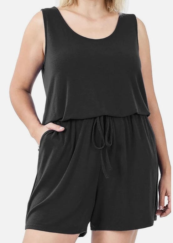 Womens Black Tank Top Shorts Romper, Sleeveless Jumper: Plus Size Jumpsuit MomMe and More 