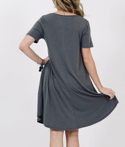 Womens Short Sleeve Pocket Midi Dress: Gray dress MomMe and More 