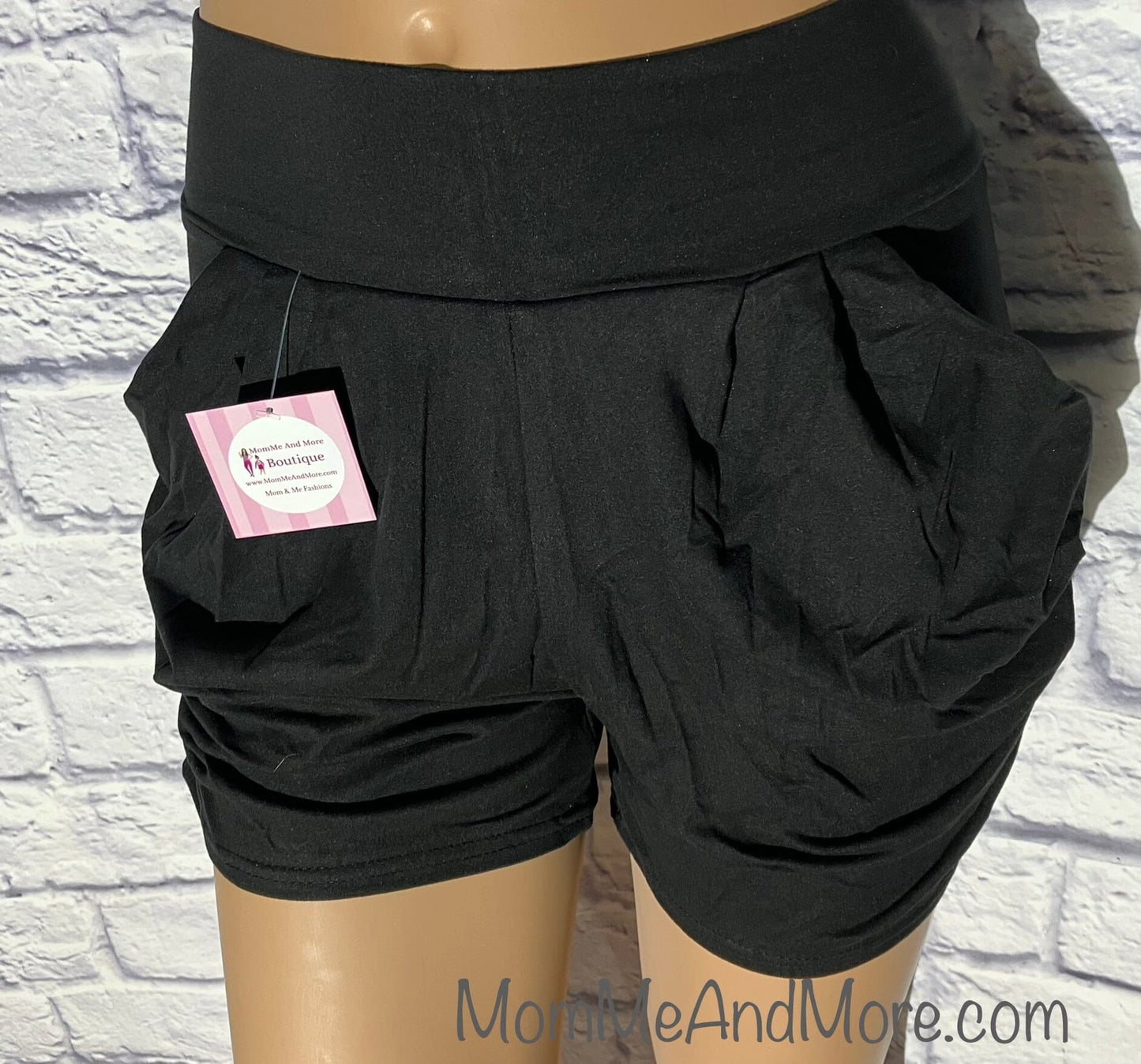 Womens Black Harem Shorts With Pockets, Yoga Shorts Shorts MomMe and More 