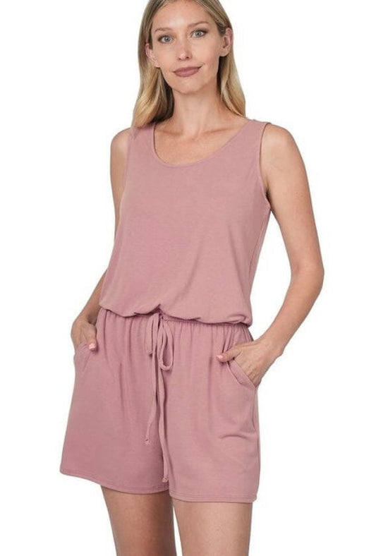 Womens Pink Tank Top Shorts Romper, Sleeveless Jumper: Plus Size Jumpsuit MomMe and More 