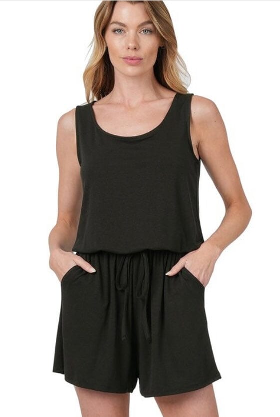 Womens Black Tank Top Shorts Romper, Sleeveless Jumper: Plus Size Jumpsuit MomMe and More 