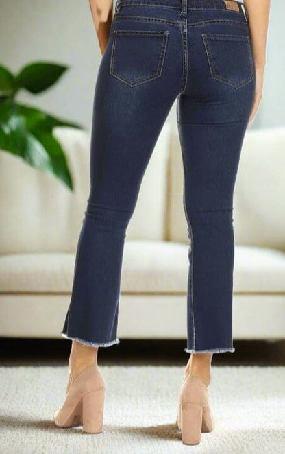 Womens Jean Capris, Raw Hem Crop Pants, Pearl Accent, Sizes 0-15, Dark Wash Jeans MomMe and More 