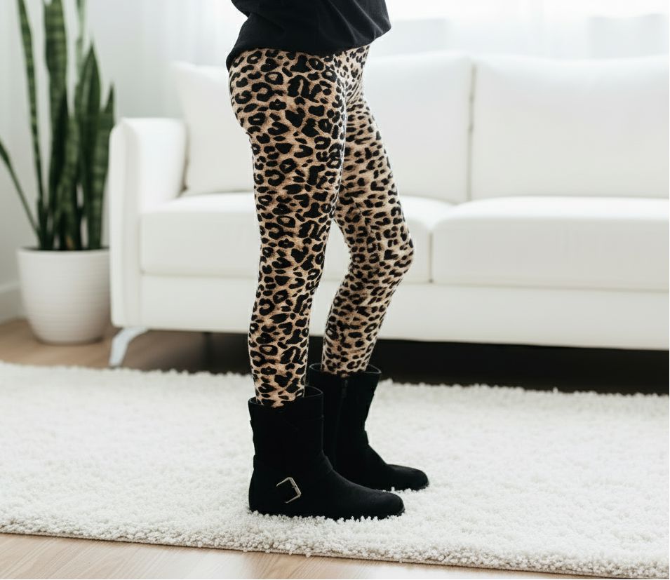 Girls Cheetah Leggings - High Waisted - Buttery Soft Yoga Pants for Kids - Brown/Black Leggings MomMe and More 