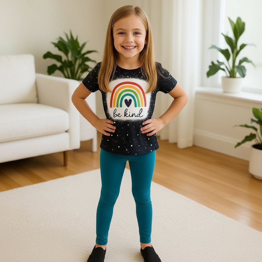Mom & Me Matching Tops - Short Sleeves - Be Kind Rainbow - Black/Multi Tops MomMe and More 