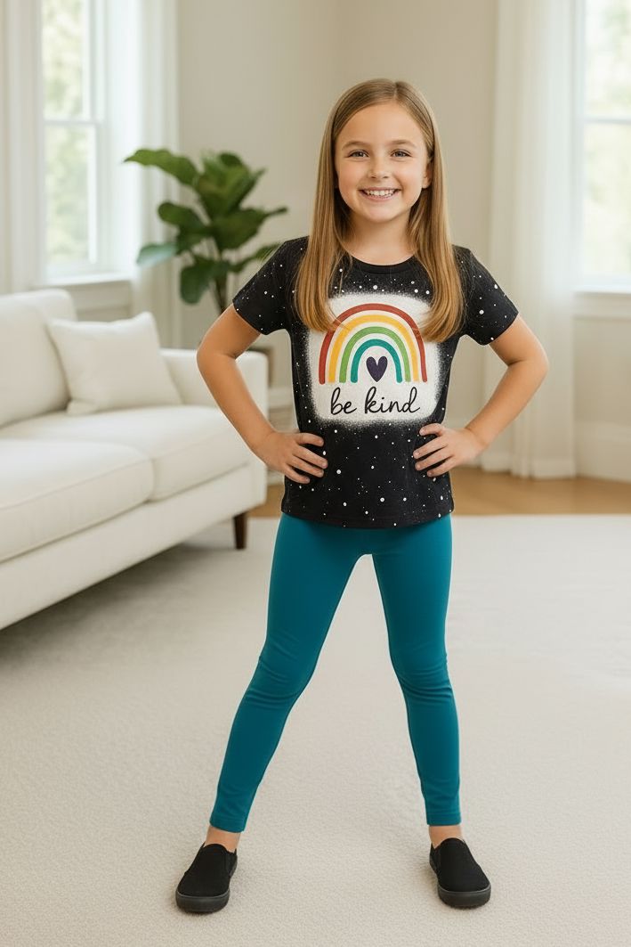 Mom & Me Matching Tops - Short Sleeves - Be Kind Rainbow - Black/Multi Tops MomMe and More 