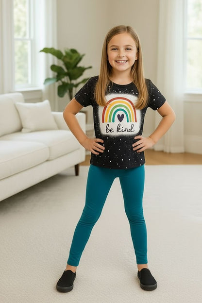 Mom & Me Matching Tops - Short Sleeves - Be Kind Rainbow - Black/Multi Tops MomMe and More 