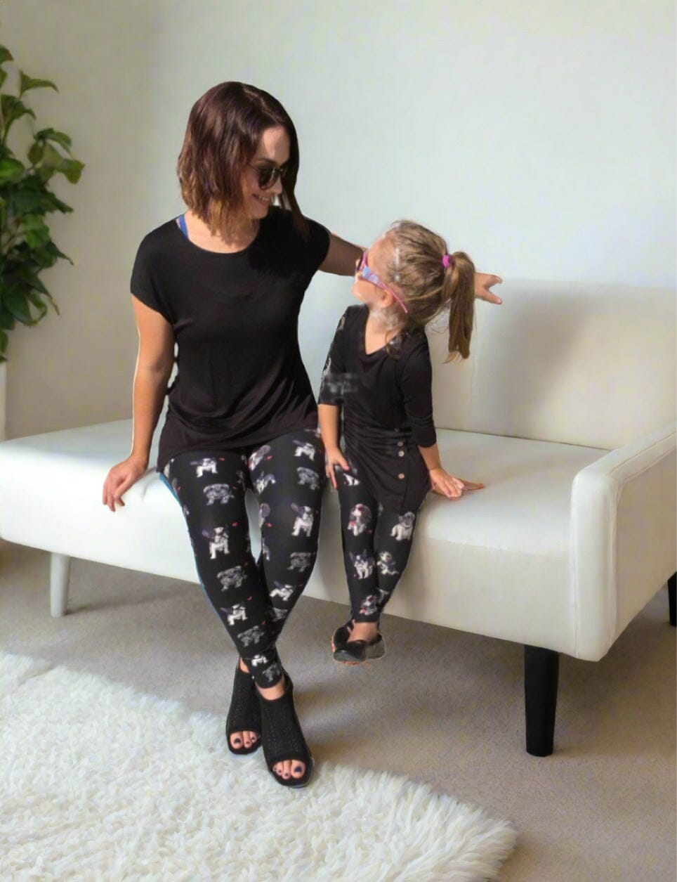 Girls Multi-Breed Small Dog Leggings, Kids Yoga Pants, izes S/L, No-Roll Waist, Black/White Leggings MomMe and More 