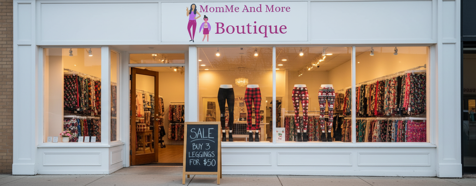 MomMe And More Boutique Storefront with Leggings
