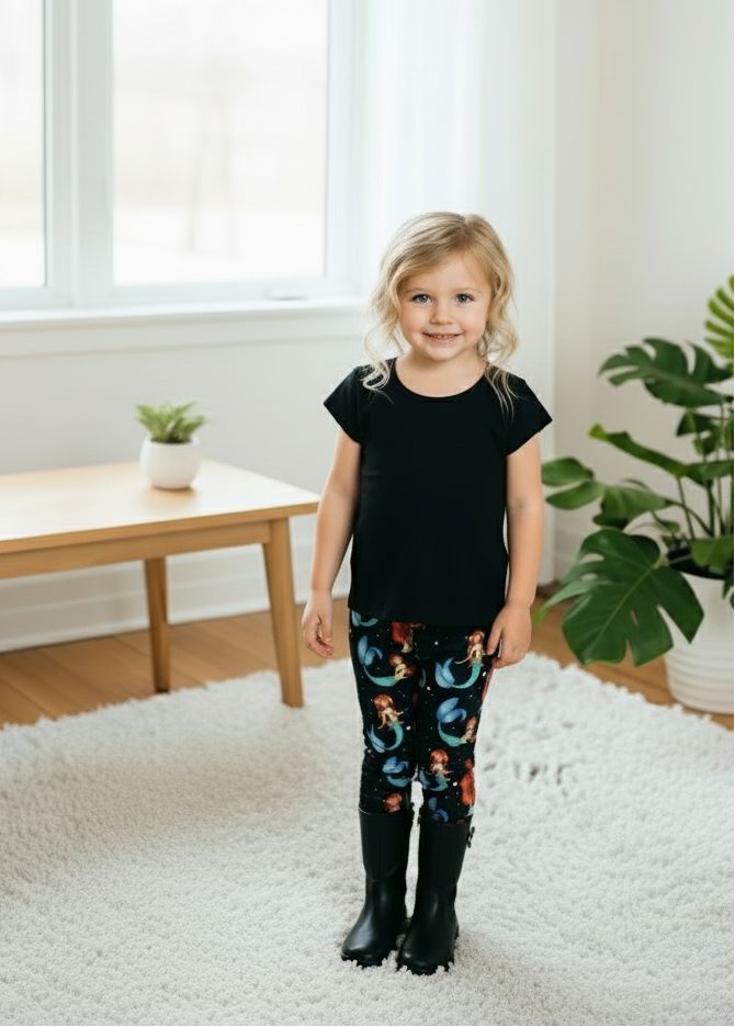 Girls Mermaid Leggings - High Waisted - Buttery Soft - Yoga Pants for Kids - Black/Multi Leggings MomMe and More 