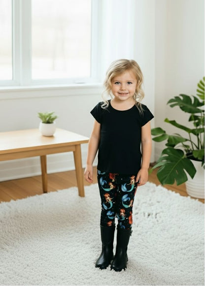 Girls Mermaid Leggings - High Waisted - Buttery Soft - Yoga Pants for Kids - Black/Multi Leggings MomMe and More 