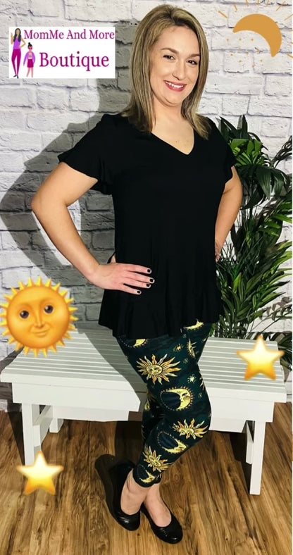 Womens Sun Moon Star Leggings | Yoga Pants | Footless Tights