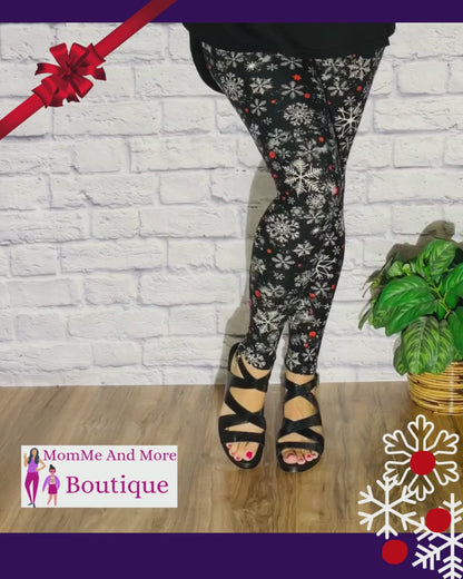 Womens Snowflake Leggings | Christmas Leggings | Yoga Pants | Footless Tights | Yoga Waistband | Buttery Soft Leggings