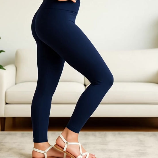 Womens Navy Blue Lux Leggings Video MomMe And More Boutique

