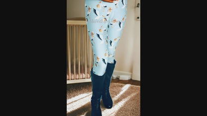 Womens Blue Stork Leggings - High Waisted - Buttery Soft - Baby Boy Mom Gift Idea