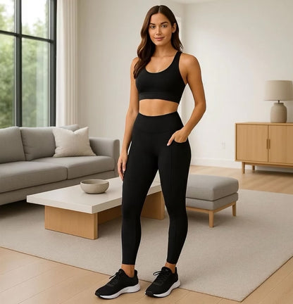 Womens Black Pocket Leggings - High Waisted - Buttery Soft - Yoga Pants - Solid Black Leggings