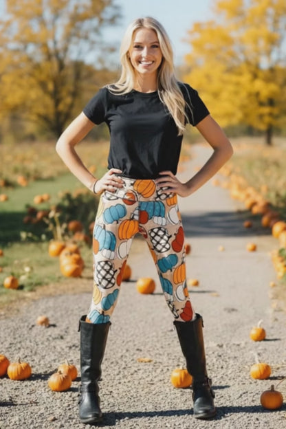 Womens Fall Pumpkin Leggings - High Waisted - Buttery Soft - Signature Lux Yoga Pants