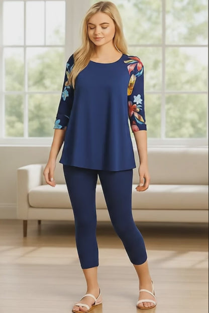 Womens Navy Blue Capri Leggings - High Waisted - Buttery Soft - Solid Blue - OS/TC/TC2