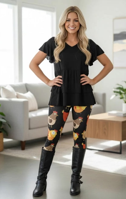 Womens Chicken Leggings - High Waisted - Buttery Soft - Signature Lux Yoga Pants - Brown/Orange