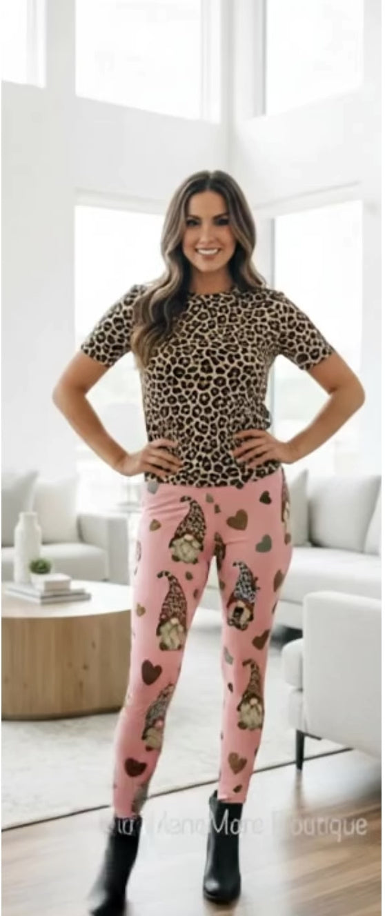 womens cheetah heart gnome leggings from MomMe And More Boutique
