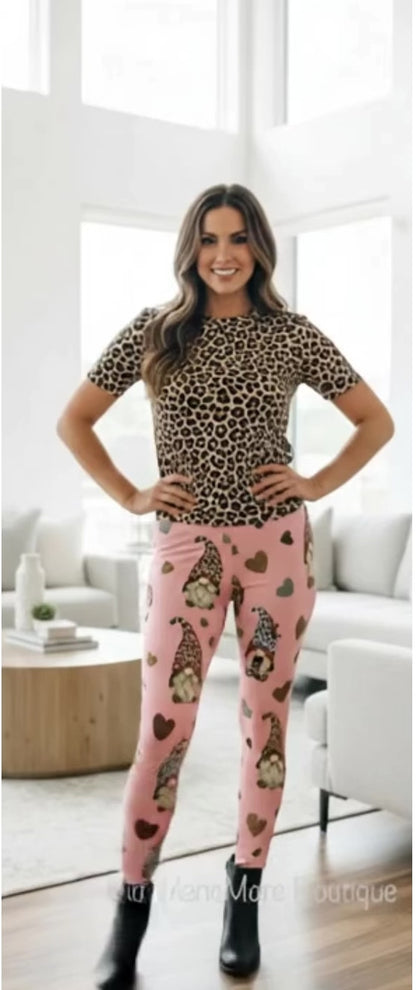 womens cheetah heart gnome leggings from MomMe And More Boutique