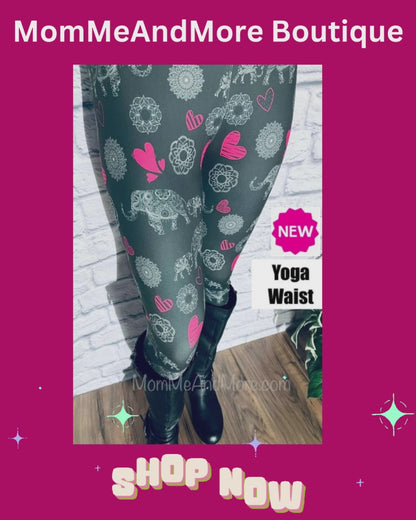 Womens Elephant Heart Leggings | Yoga Pants | Footless Tights