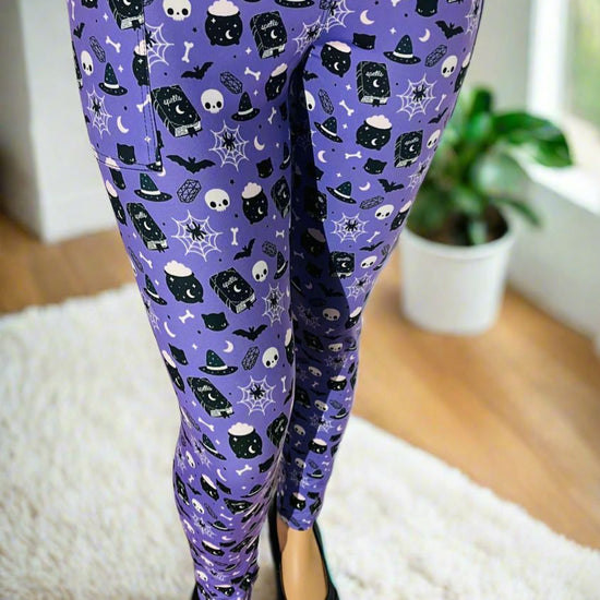 Womens Halloween Witch Hat Bat Cat Skull Leggings MomMeAndMore Boutique