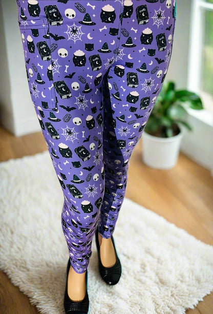 Womens Halloween Witch Hat Bat Cat Skull Leggings MomMeAndMore Boutique