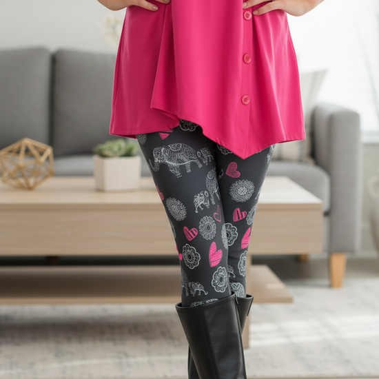 Womens Elephant Leggings Pink Valentine Hearts MomMe And More Boutique