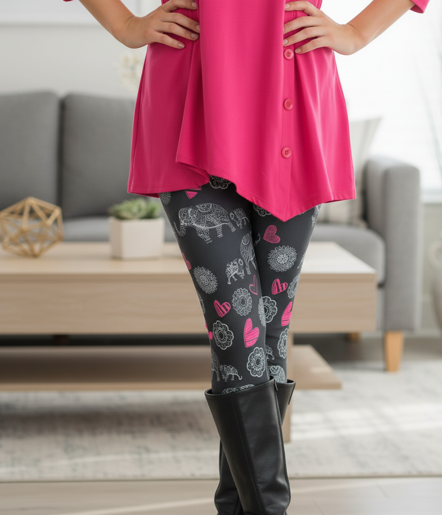 Womens Elephant Leggings Pink Valentine Hearts MomMe And More Boutique
