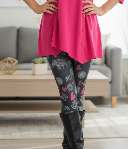 Womens Elephant Leggings Pink Valentine Hearts MomMe And More Boutique