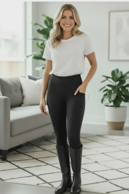 Womens Best Black Pocket Leggings - High Waisted - Buttery Soft Yoga Pants - Solid Black