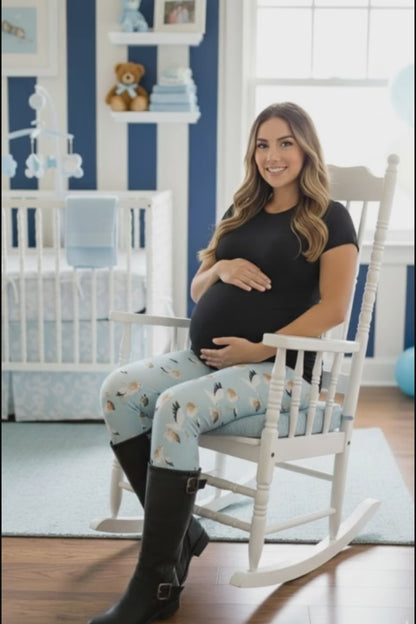 Womens Blue Stork Leggings - High Waisted - Buttery Soft - Luxury Soft Maternity Pants