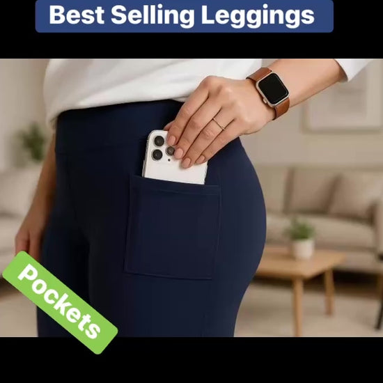 Womens Navy Blue Pocket Leggings from MomMeAndMore.com