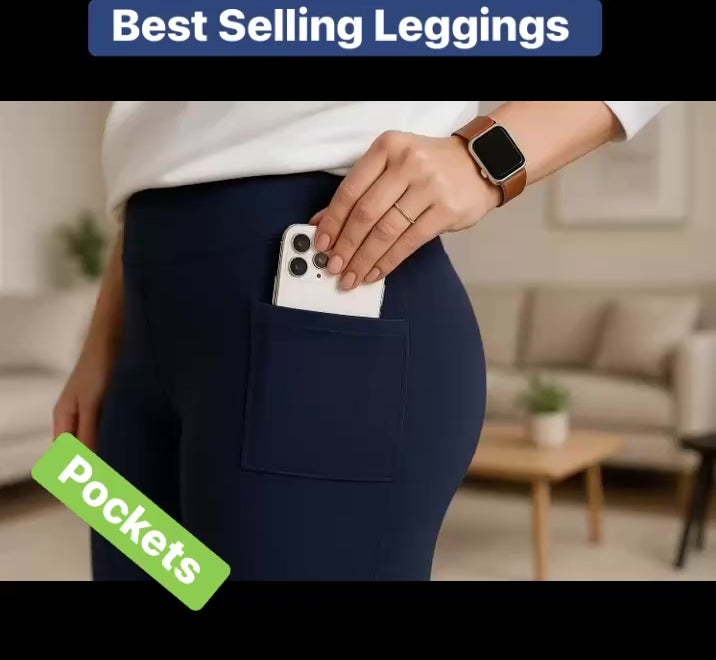 Womens Navy Blue Pocket Leggings from MomMeAndMore.com