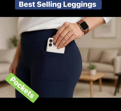 Womens Navy Blue Pocket Leggings from MomMeAndMore.com