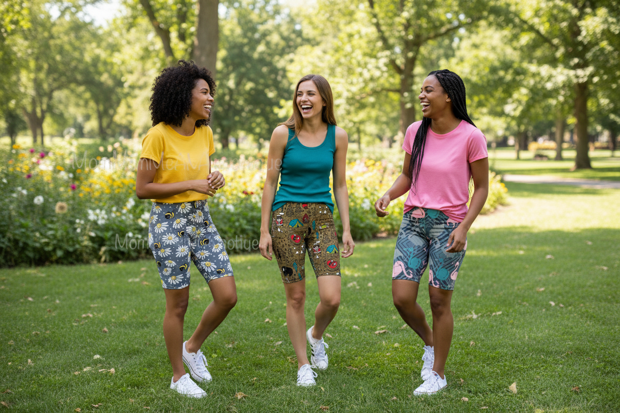 Three Women in Biker Shorts at the Park