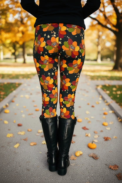 Turkey Leggings, High Waisted, Buttery Soft, Thanksgiving Leggings, Sizes OS/TC Leggings MomMe and More 