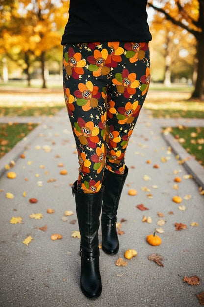 Turkey Leggings, High Waisted, Buttery Soft, Thanksgiving Leggings, Sizes OS/TC Leggings MomMe and More 