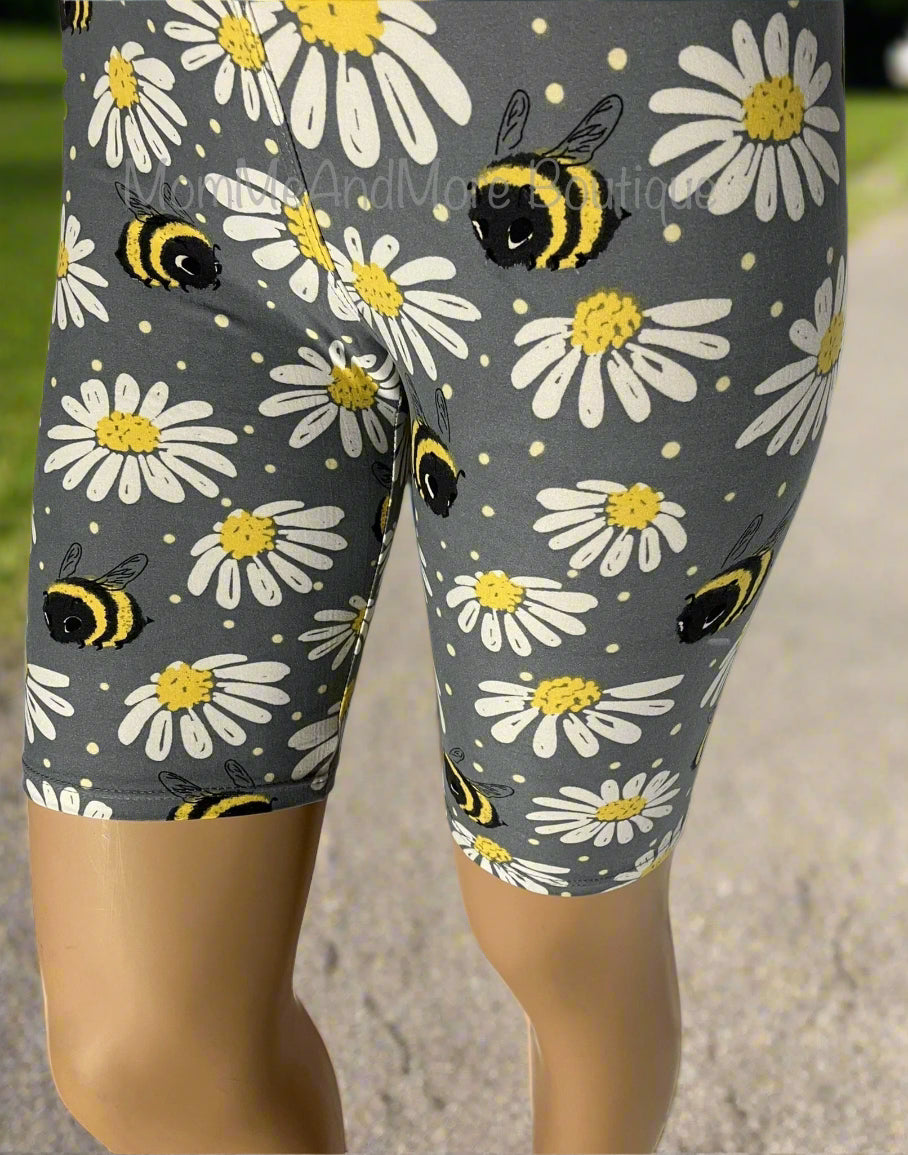 Womens Daisy Bee Biker Shorts | Bermuda Shorts | Long Legging Shorts Shorts MomMe and More 