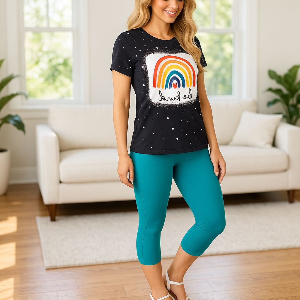 Womens Teal Blue Capri Leggings - High Waisted - Buttery Soft - Solid Blue Leggings MomMe and More 