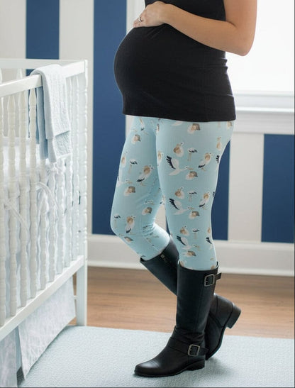 Womens Blue Stork Leggings - High Waisted - Buttery Soft - Luxury Soft Maternity Pants Leggings MomMe and More S Blue Yoga Waist