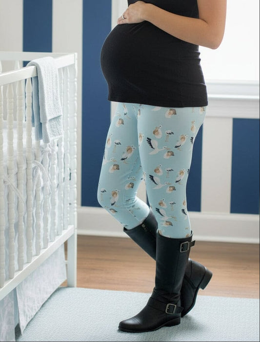 Womens Blue Stork Leggings - High Waisted - Buttery Soft - Luxury Soft Maternity Pants Leggings MomMe and More S Blue Yoga Waist
