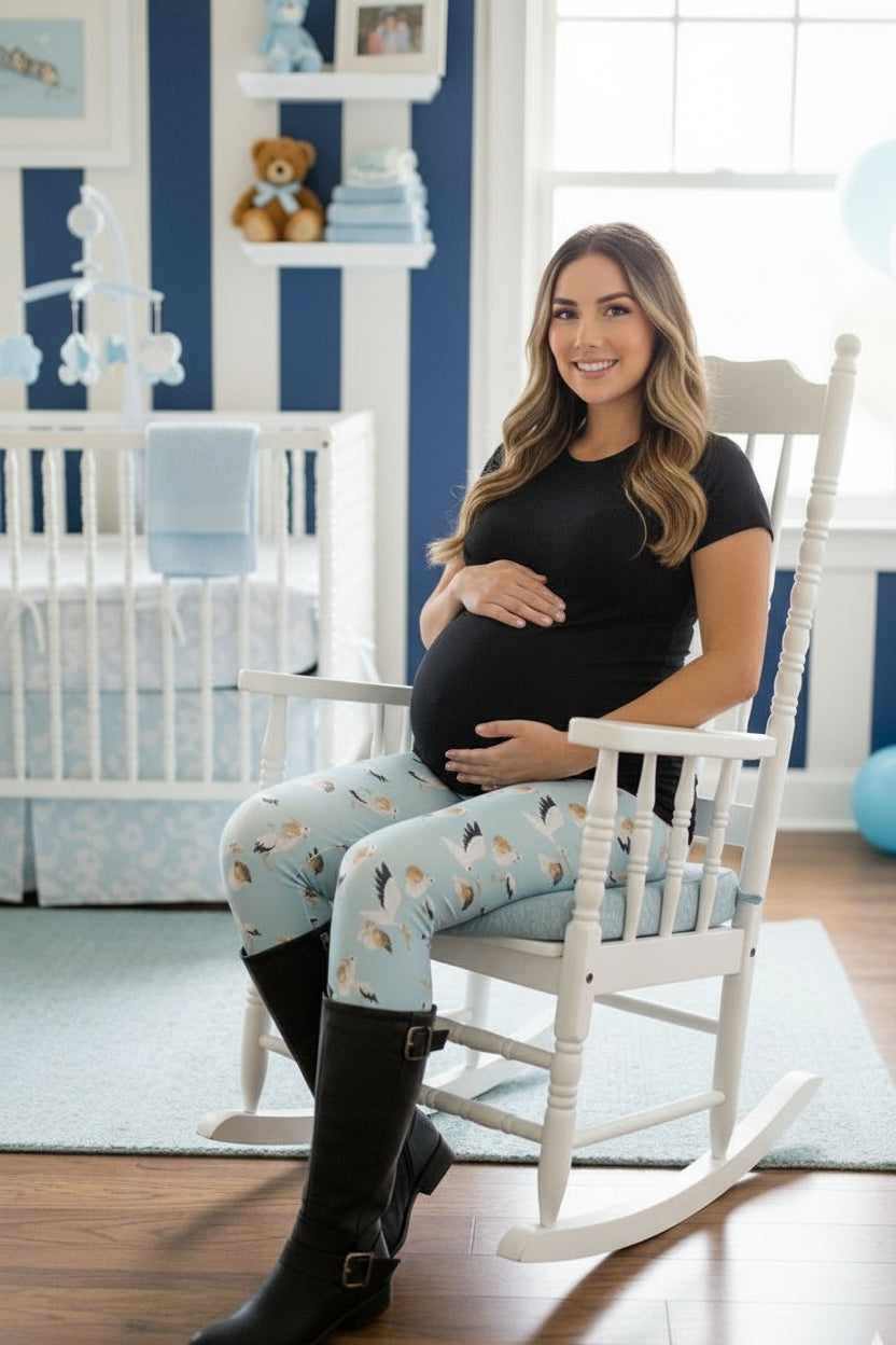 Womens Blue Stork Leggings - High Waisted - Buttery Soft - Baby Boy Mom Gift Idea Leggings MomMe and More 