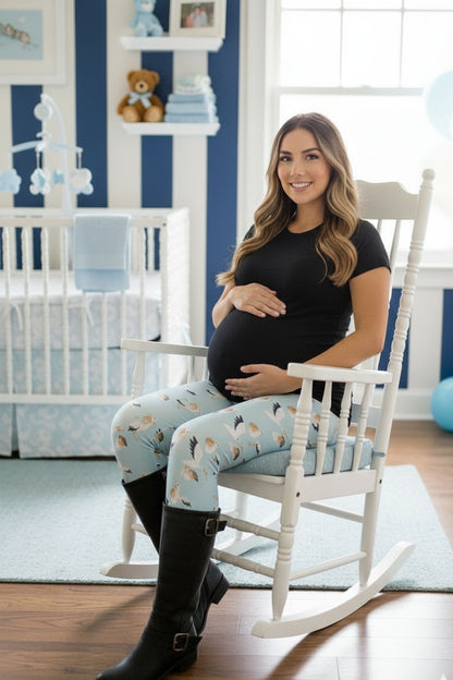 Womens Blue Stork Leggings - High Waisted - Buttery Soft - Baby Boy Mom Gift Idea Leggings MomMe and More 