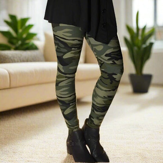 Womens Green Camouflage Leggings Soft Yoga Pants, Sizes 0-18, No-Roll Waist, Green Leggings MomMe and More 