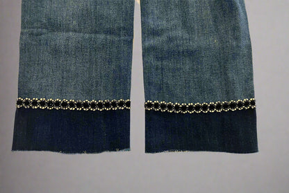 Womens Capri Jeans - Mid Rise - Embroidered Hem - Dark Wash Jeans MomMe and More 
