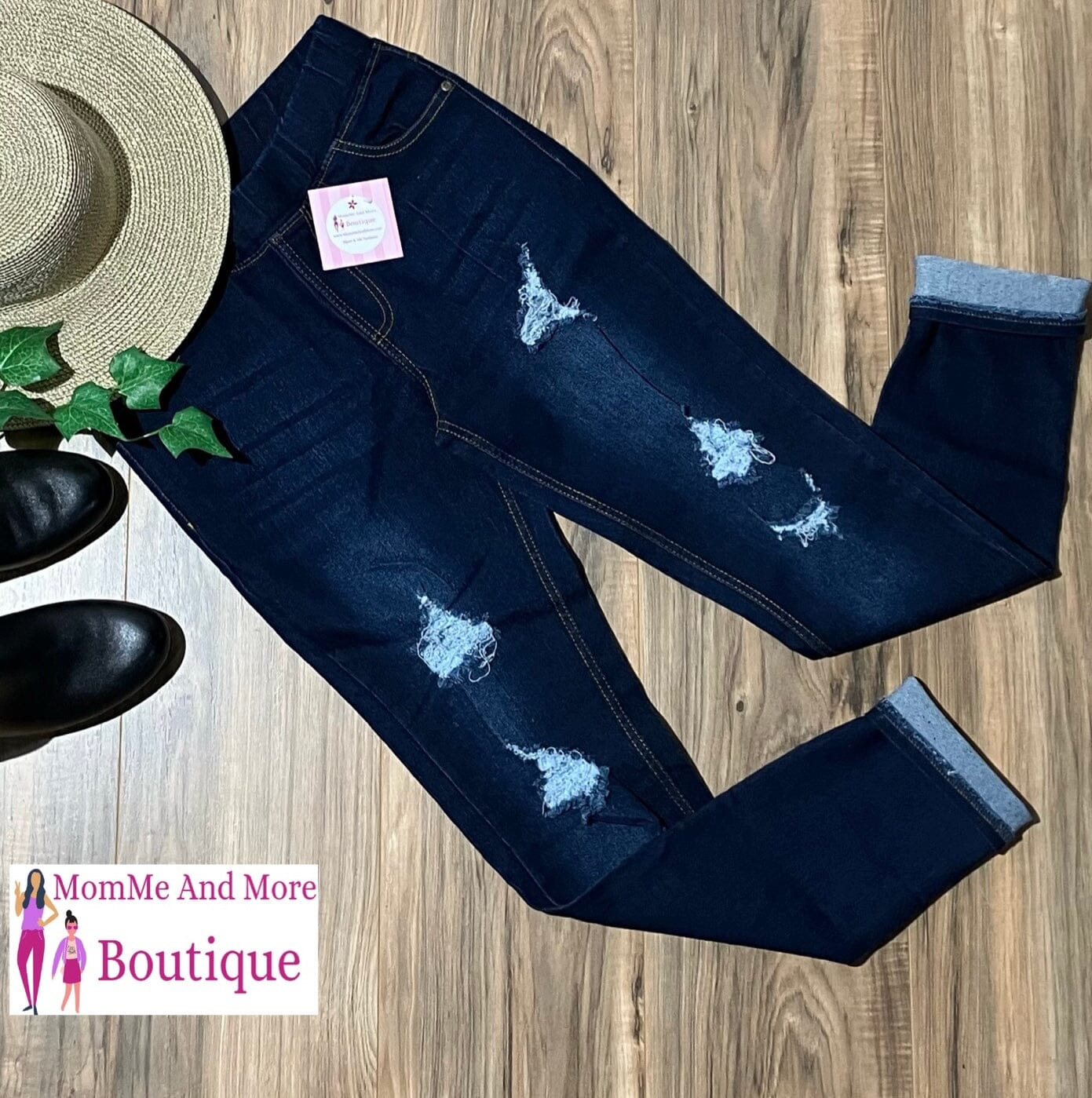 Ripped Jeans For Women and Juniors | Distressed Jean Jeggings | Skinny Jeans | Dark Wash Denim Pants Jeans MomMe and More 
